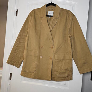 Madewell LG blazer style denim jacket, khaki/tan, boxy cut